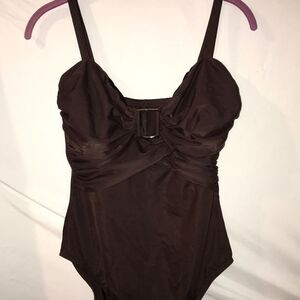 MagicSuit Women's Brown Ruched Buckled Front Stretch One Piece Swimsuit Size 10